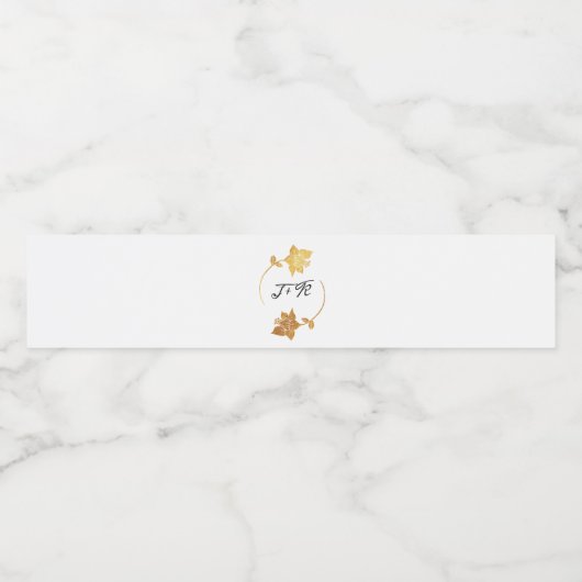 Black White Golden Flower Wreatmonogram Initiaal Waterfles Etiket (Enkel label)