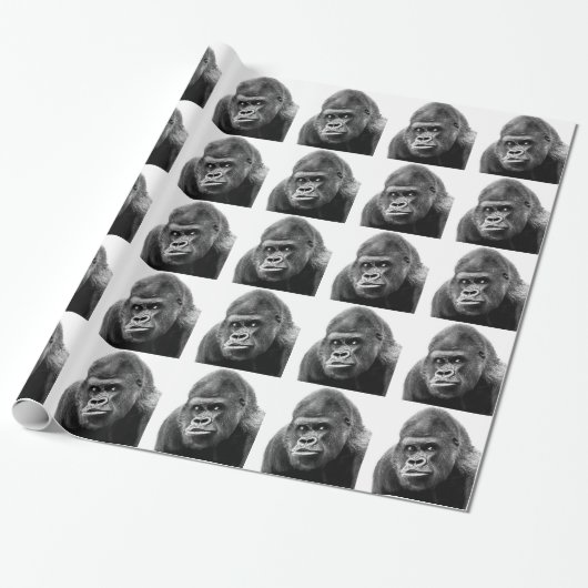 Black White Gorilla Cadeaupapier (Uitgerold)