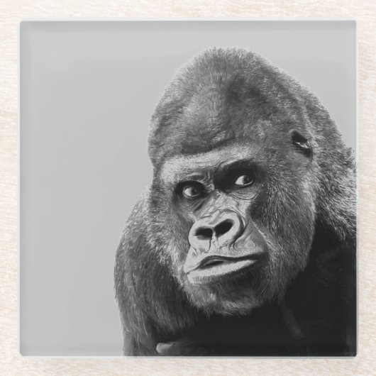 Black White Gorilla Glazen Onderzetter (Voorkant)
