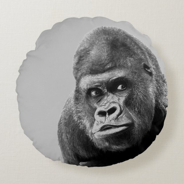 Black White Gorilla Rond Kussen (Voorkant)