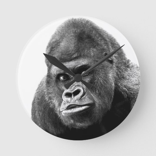 Black White Gorilla Ronde Klok (Voorkant)
