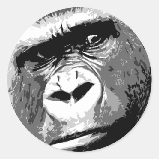 Black & White Gorilla Ronde Sticker (Voorkant)