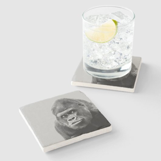 Black White Gorilla Stenen Onderzetter (Zijkant)