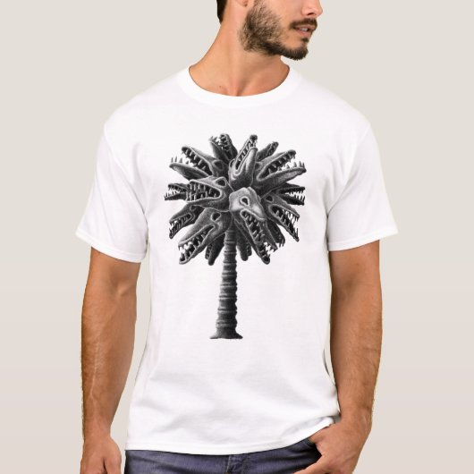 Black White gothic Monster Skulls Horror Palm Tree T-shirt (Voorkant)