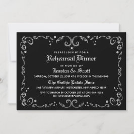 Black White gothic Scroll Rehearsal Dinner Invite Kaart
