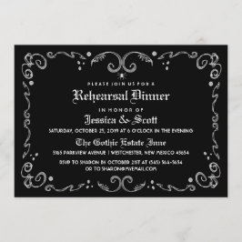 Black White gothic Scroll Rehearsal Dinner Invite Kaart