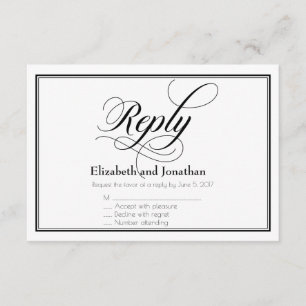 Black & White Graceful Script Wedding Reply Kaart