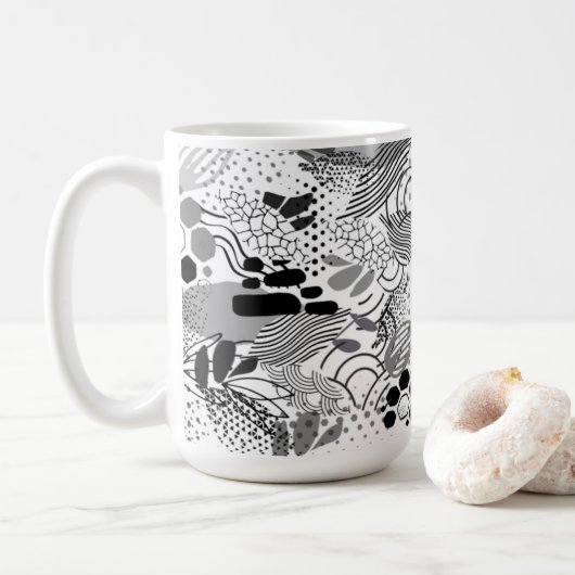 black, white, gradient abstract design mug  koffiemok (Met donut)