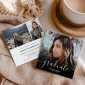 Black white graduate script photo graduation kaart