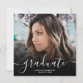 Black white graduate script photo graduation kaart (Voorkant)