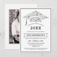 Black & White Graduation Cap Party nodigt foto uit