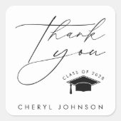 Black White Graduation Cap Thank You Vierkante Sticker (Voorkant)