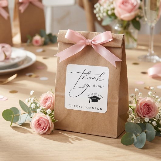 Black White Graduation Cap Thank You Vierkante Sticker