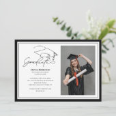 Black White Graduation cap typography photo Kaart (Staand voorkant)