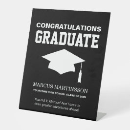 Black White Graduation Party Gefeliciteerd Reclamebord Met Voetstuk