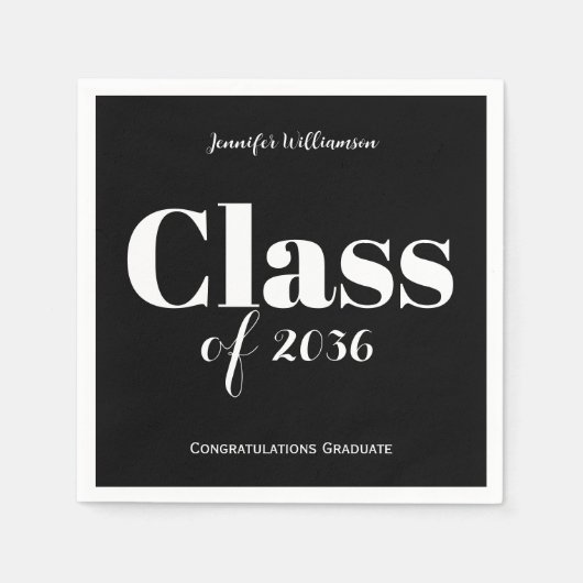 Black White Graduation Party Napkins Customizable Servet (Voorkant)