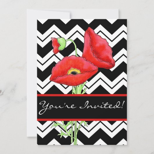 Black White Graphic Chevron ZizZag Red Poppy Black Kaart (Voorkant)