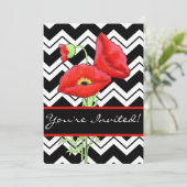 Black White Graphic Chevron ZizZag Red Poppy Black Kaart (Staand voorkant)