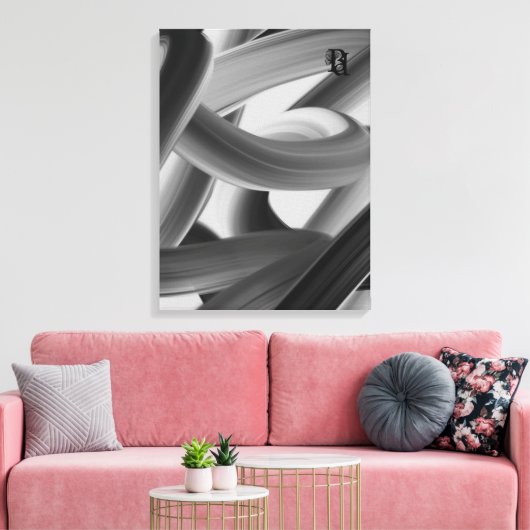 Black White Gray Abstract  Canvas Afdruk (Insitu (Woonkamer))