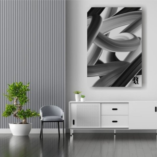 Black White Gray Abstract  Canvas Afdruk