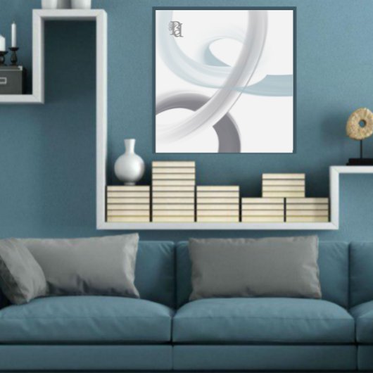 Black White Gray Blue Abstract Canvas Afdruk