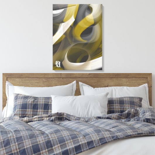 Black White Gray Gold Abstract Canvas Afdruk (Insitu (Slaapkamer))