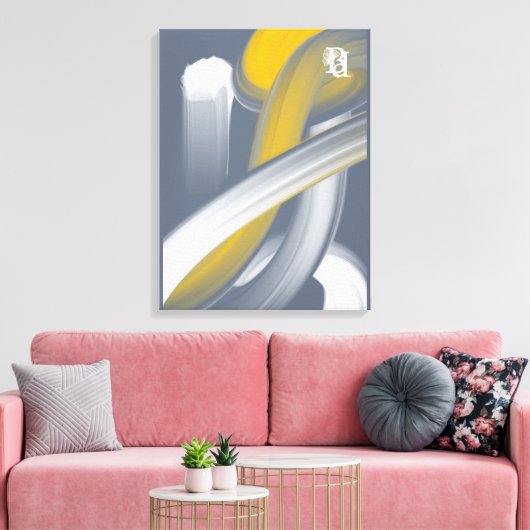 Black White Gray Gold Abstract Canvas Afdruk (Insitu (Woonkamer))