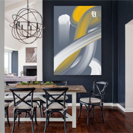 Black White Gray Gold Abstract Canvas Afdruk