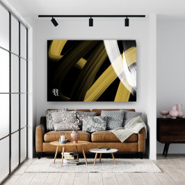 Black White Gray Gold Abstract Canvas Afdruk