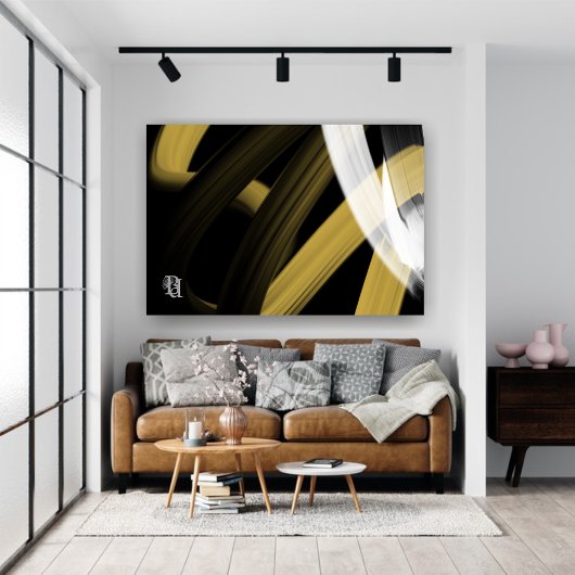 Black White Gray Gold Abstract Canvas Afdruk