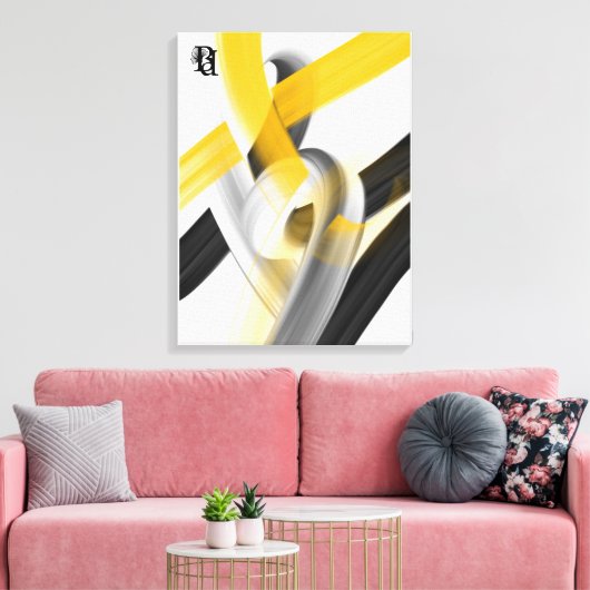 Black White Gray Gold Abstract Canvas Afdruk (Insitu (Woonkamer))