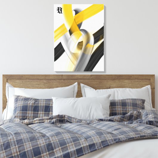 Black White Gray Gold Abstract Canvas Afdruk (Insitu (Slaapkamer))