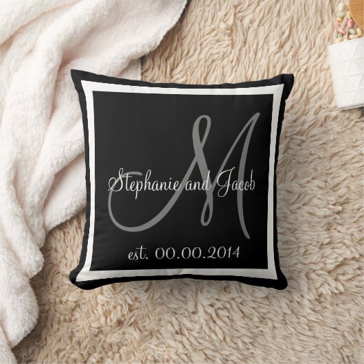 BLACK WHITE GRAY MONOGRAM Weddenschap-kussen Kussen (Deken)