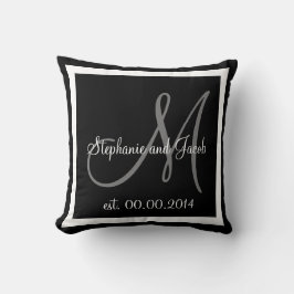 BLACK WHITE GRAY MONOGRAM Weddenschap-kussen Kussen
