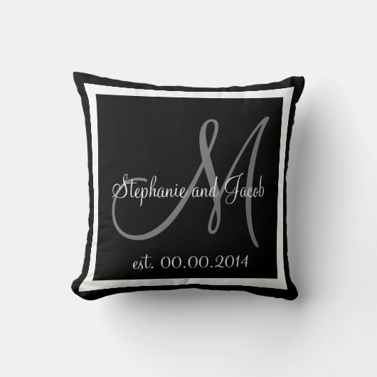BLACK WHITE GRAY MONOGRAM Weddenschap-kussen Kussen (Voorkant)