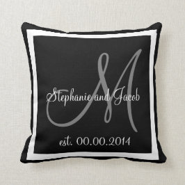 BLACK WHITE GRAY MONOGRAM Weddenschap-kussen Kussen