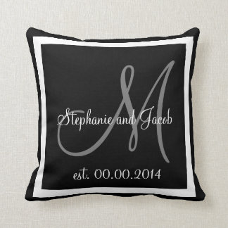 BLACK WHITE GRAY MONOGRAM Weddenschap-kussen Kussen