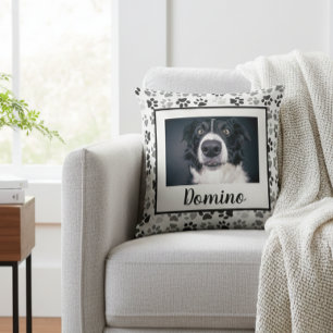 Black White Gray Pet Dog Foto Personaliseert poten Kussen