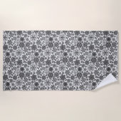 Black White Gray Retro Floral Art Seamless Pattern Strandlaken (Voorkant)