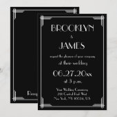 Black White Great Gatsby Art Deco Wedding Invites Kaart (Voorkant / Achterkant)