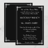 Black White Great Gatsby Art Deco Wedding Invites Kaart (Voorkant / Achterkant)