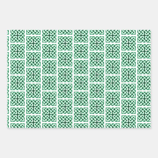 Black White Green Celtic Knot Pattern Inpakpapier Vel (Voorkant 2)