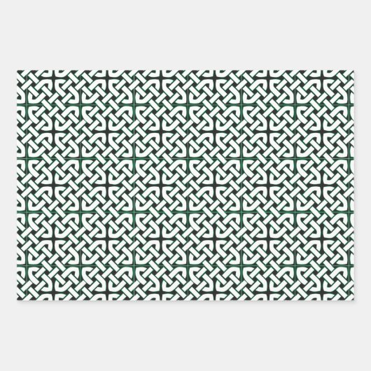 Black White Green Celtic Knot Pattern Inpakpapier Vel (Voorkant)