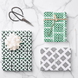 Black White Green Celtic Knot Pattern Inpakpapier Vel