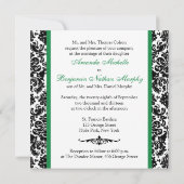 Black, White, Green Damask Scroll Wedding Invite Kaart (Achterkant)