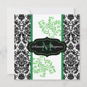 Black, White, Green Damask Scroll Wedding Invite Kaart (Voorkant)
