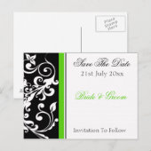 Black White Green Floral Invitation, 21 juli ... Aankondigingskaart (Voorkant / Achterkant)