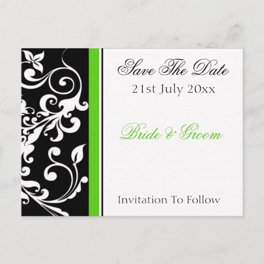 Black White Green Floral Invitation, 21 juli ... Aankondigingskaart (Voorkant)