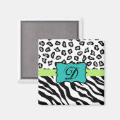Black White Green & Turquoise Zebra & Cheetah Skin Magneet (Voorkant / Achterkant)