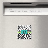 Black White Green & Turquoise Zebra & Cheetah Skin Magneet (Insitu (Vaatwasser))